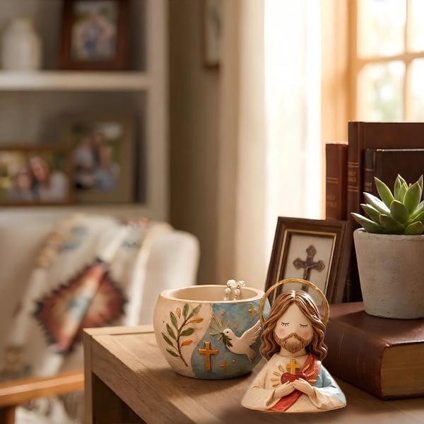 ⛪Divine Grace Collection: Hand-Painted Sacred Heart Jesus & Blessed Mary Keepsake Box