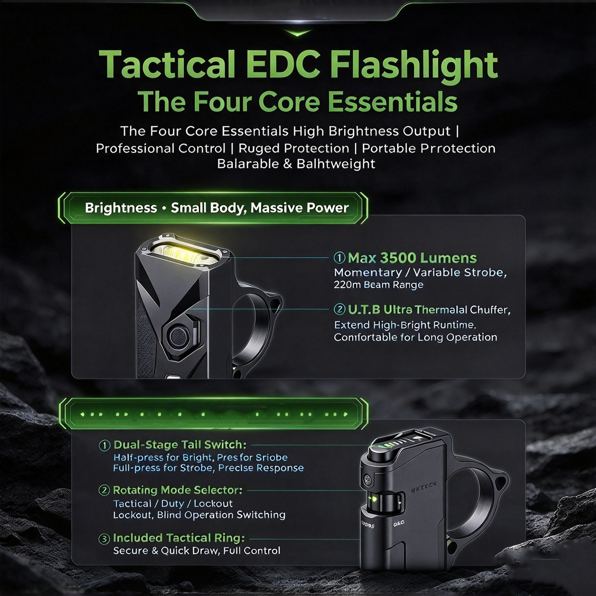 dht™⭐TA70 High-Brightness Tactical EDC Long-Range Battery-Operated Flashlight