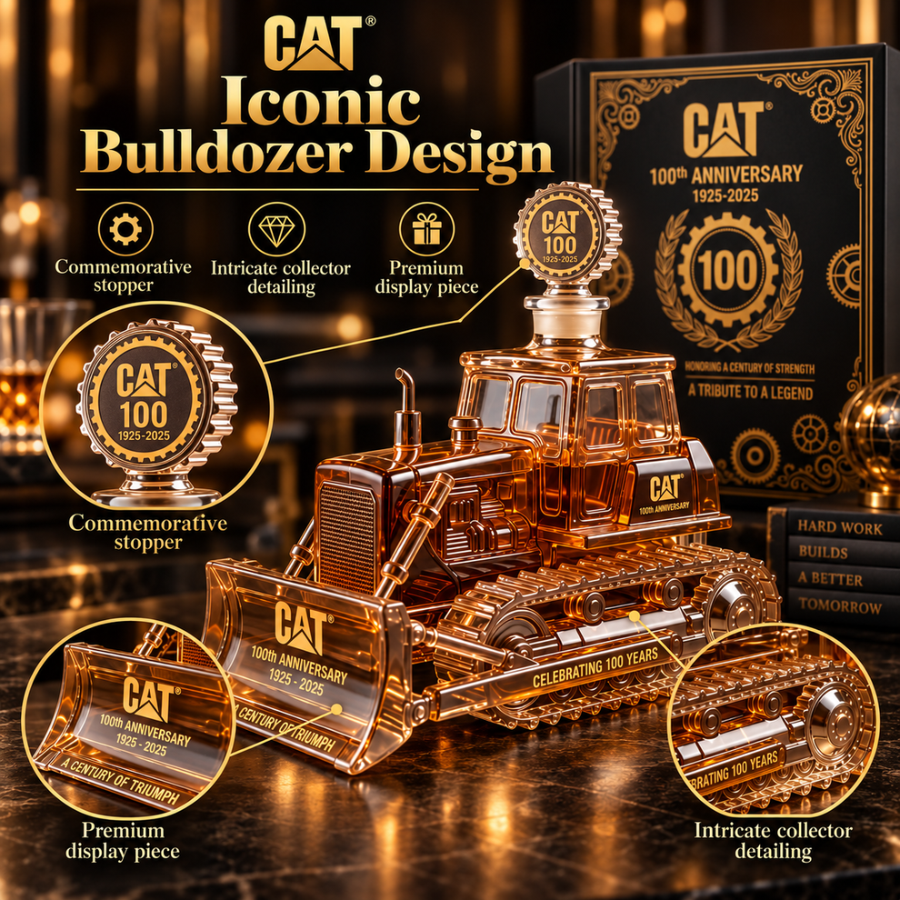 🍾CAT 100th Anniversary Bulldozer Crystal Whiskey Decanter