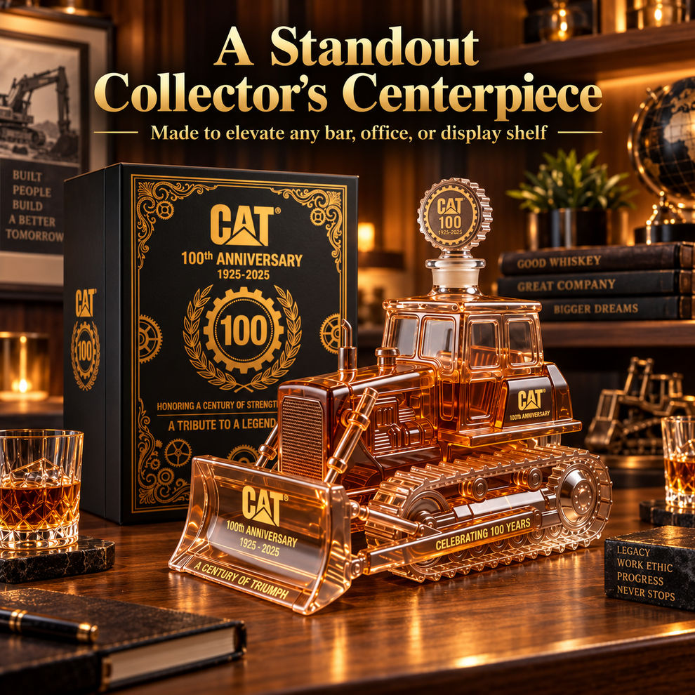 🍾CAT 100th Anniversary Bulldozer Crystal Whiskey Decanter