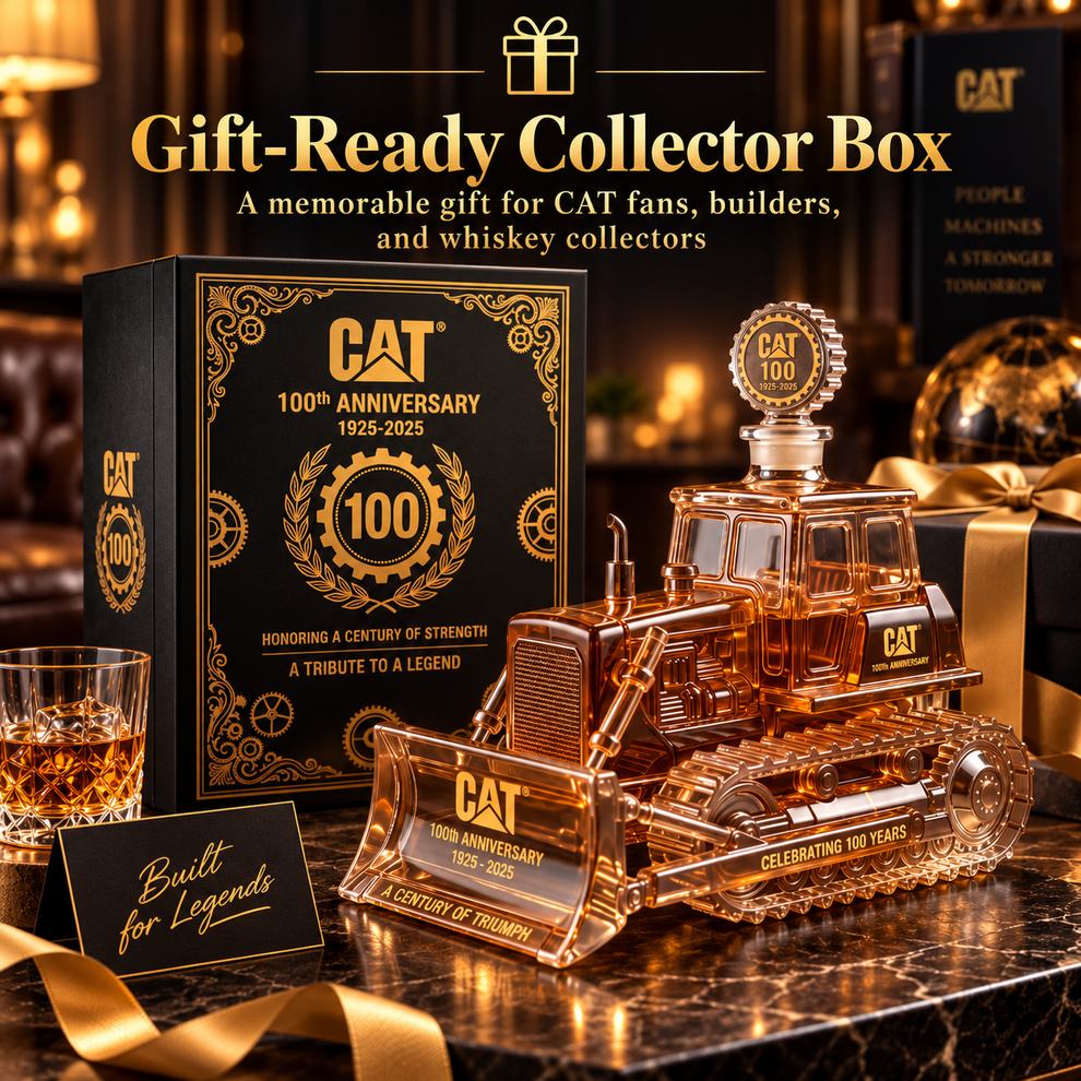 🍾CAT 100th Anniversary Bulldozer Crystal Whiskey Decanter