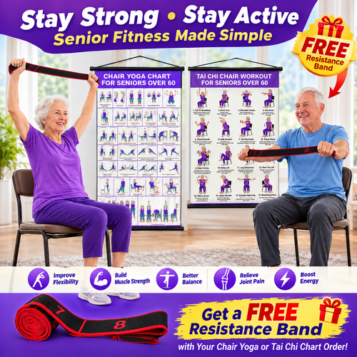 💃👩Tai Chi Chair Workout Chart for Seniors With 🎁Free Bonus Resistance Band+Instructional Video