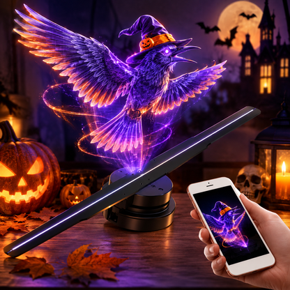 Halloween Christmas 3D Holographic Display Fan, LED Dynamic Hologram Projector