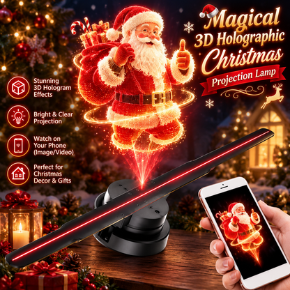 Halloween Christmas 3D Holographic Display Fan, LED Dynamic Hologram Projector