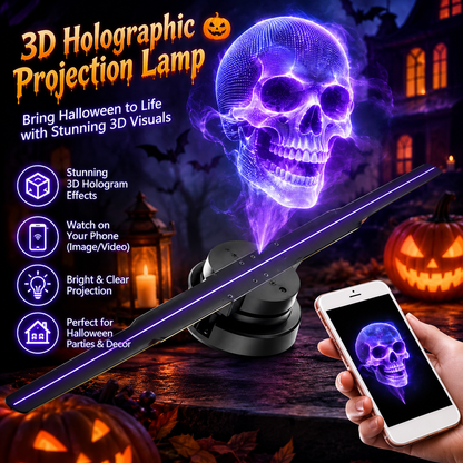 Halloween Christmas 3D Holographic Display Fan, LED Dynamic Hologram Projector