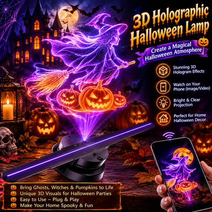 Halloween Christmas 3D Holographic Display Fan, LED Dynamic Hologram Projector