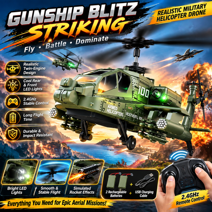 Remote Control Helicopter 2.4GHz Apache Military Army Helicopter Toys