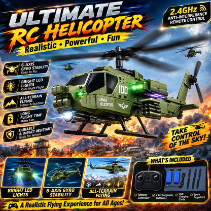 Remote Control Helicopter 2.4GHz Apache Military Army Helicopter Toys