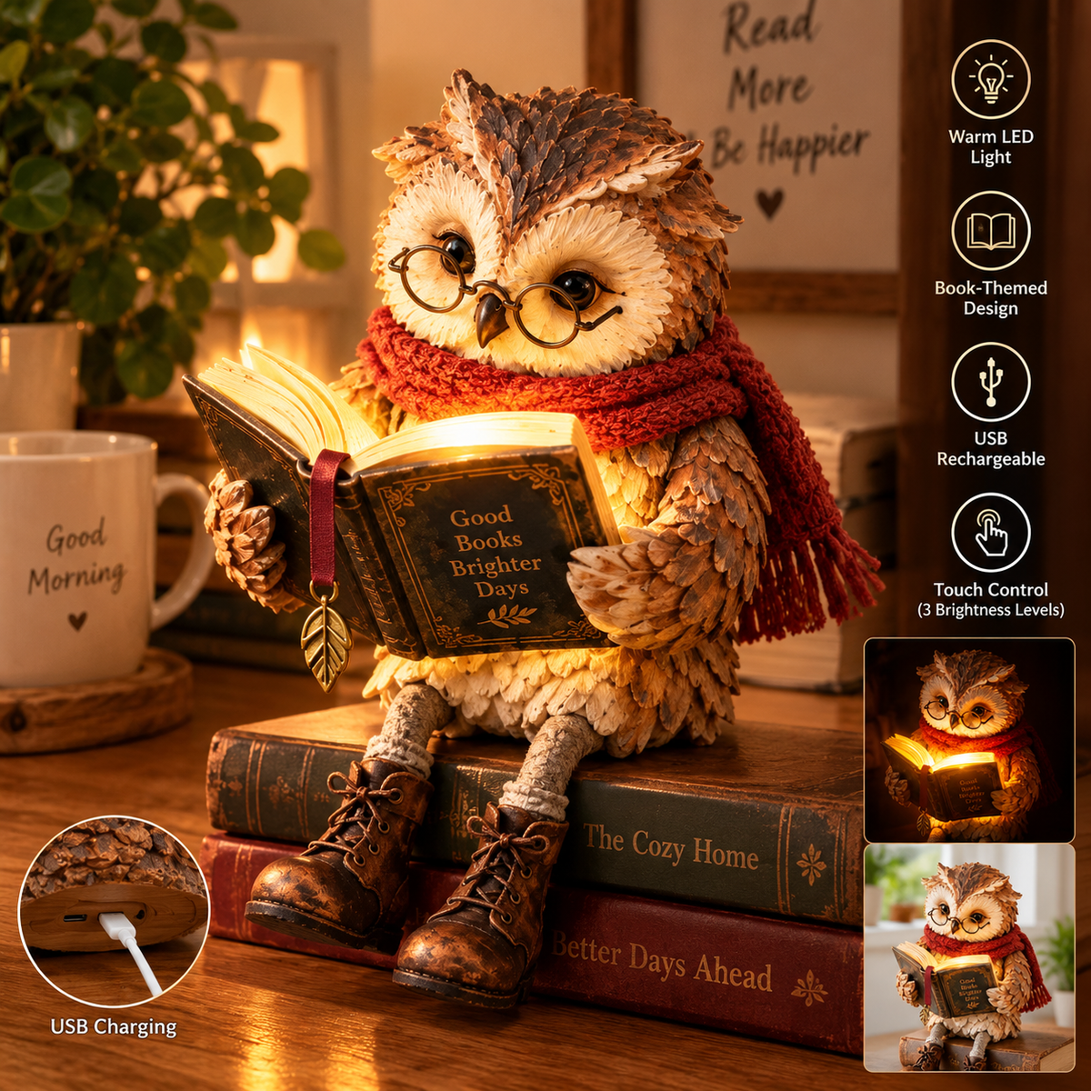 🦉 Cozy Owl Reading Lamp – Adorable Book-Loving Owl Night Light & Whimsical Desk Decor