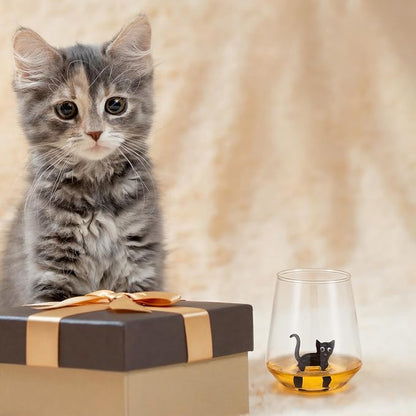 Handmade Murano Glass Cat Wine Glass | 3D Figurine, Stemless