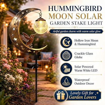 Moon & Hummingbird Solar Garden Light