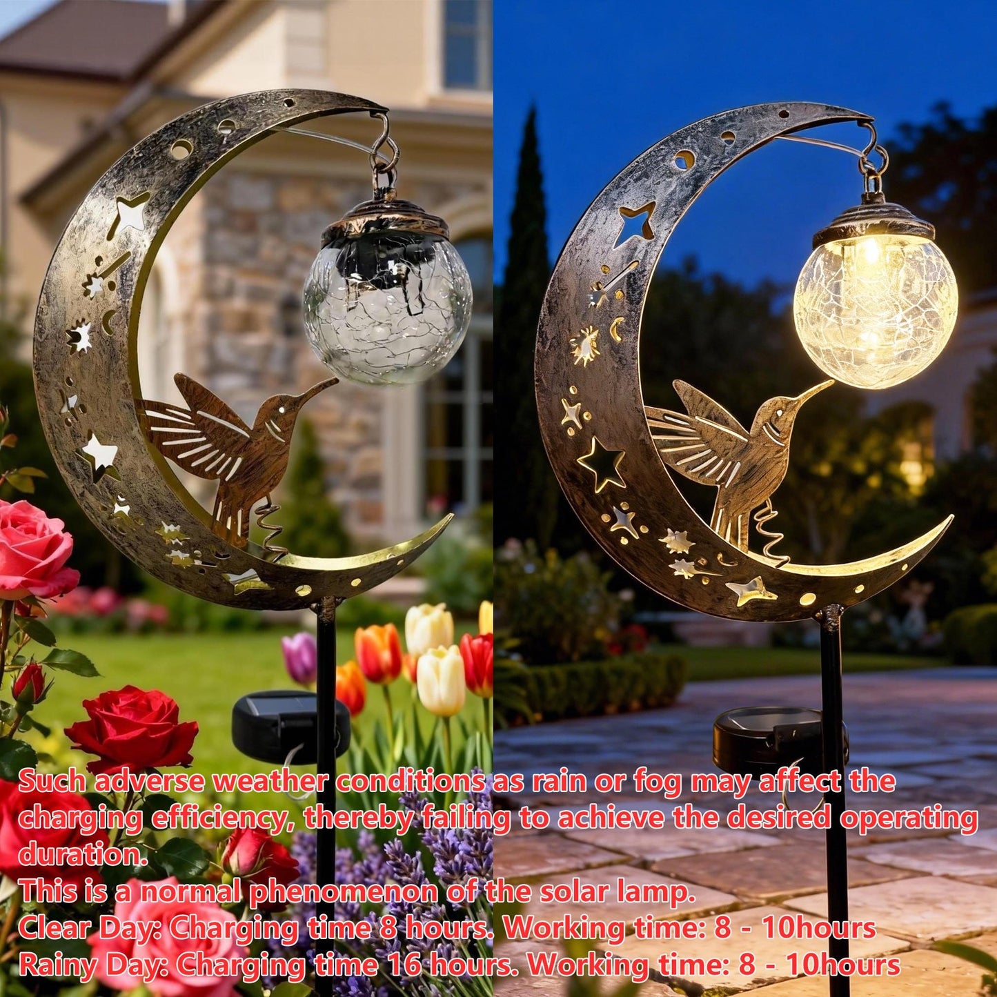 Moon & Hummingbird Solar Garden Light