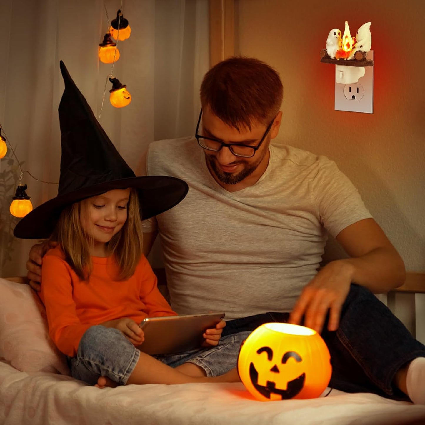 Halloween Ghost Campfire Flickering Night Light 