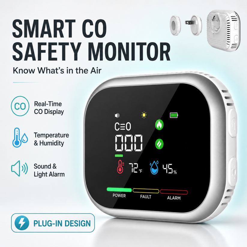 🛡️ Multi-Function Home Safety Detector – CO, Gas, Smoke, Temperature & Humidity Monitor
