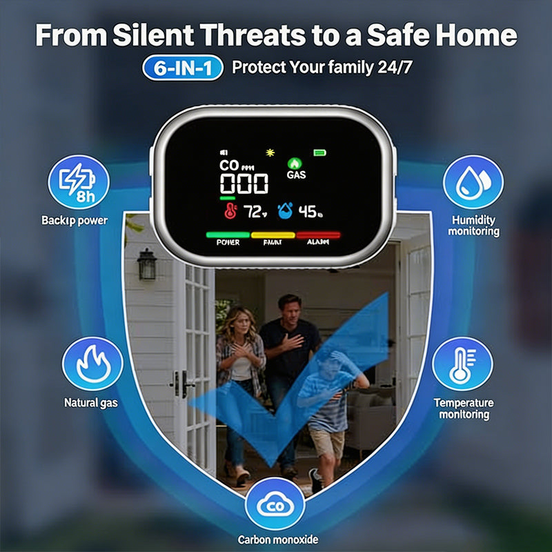 🛡️ Multi-Function Home Safety Detector – CO, Gas, Smoke, Temperature & Humidity Monitor