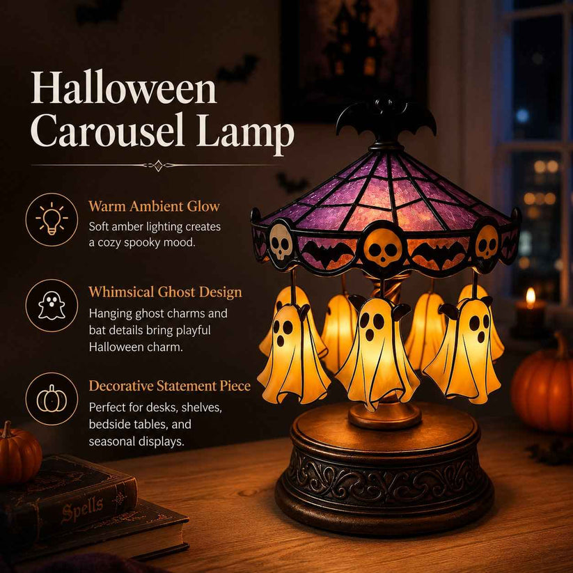 🎠 Ghost Carousel Motion Night Light – Cozy Halloween Glow🎃