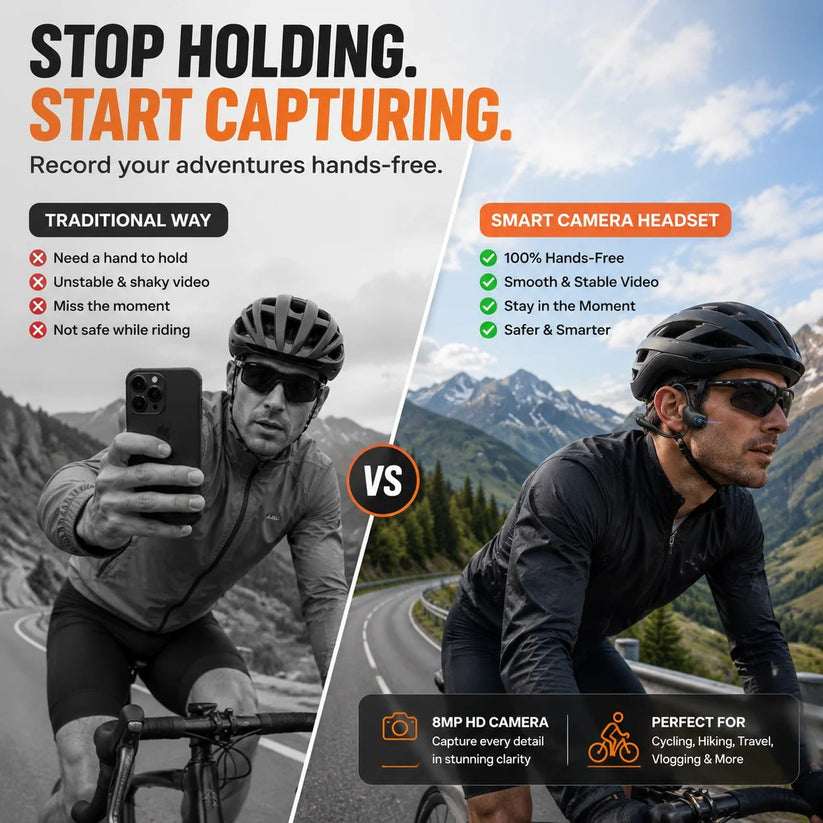🎧 8MP Smart Camera Open-Ear Headset – POV Video, Calls & AI Assistance 🎥