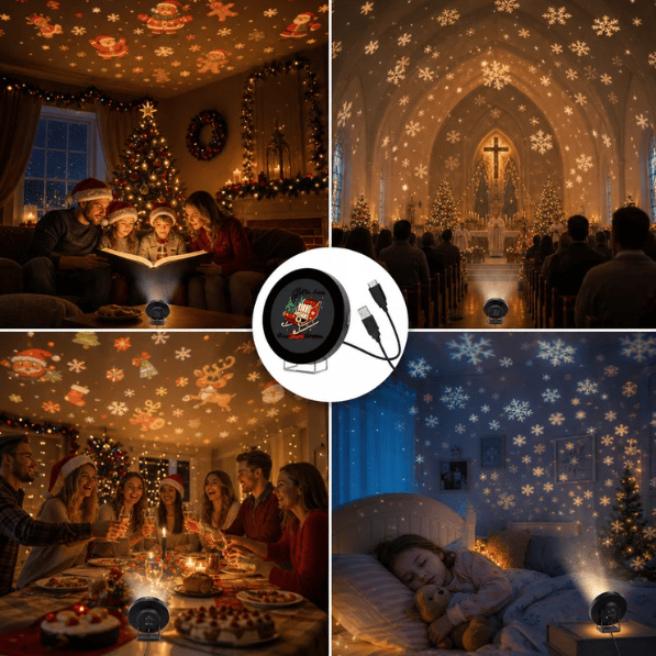 🎁[AL_FlashSale_50%OFF] HD Christmas Projector – 6 or 10 Festive Scenes | Plug & Play