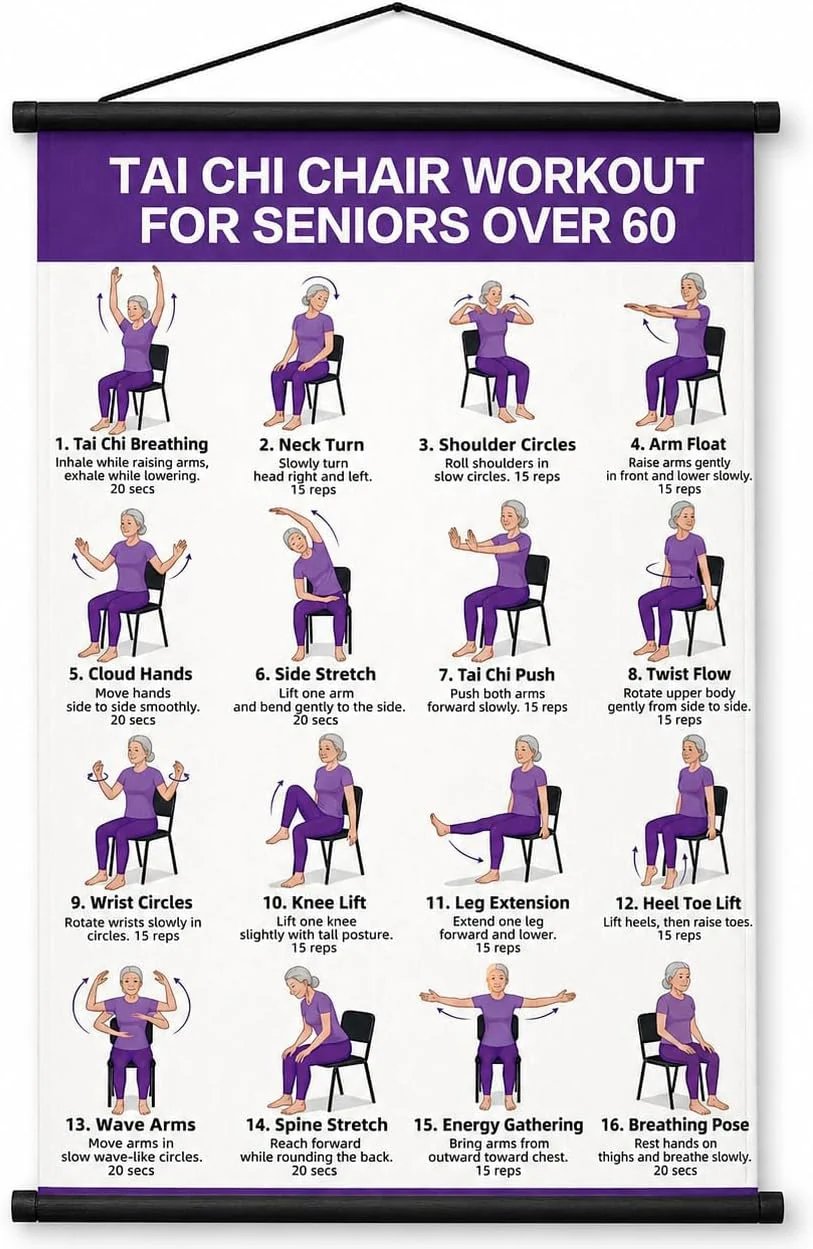 💃👩Tai Chi Chair Workout Chart for Seniors With 🎁Free Bonus Resistance Band+Instructional Video