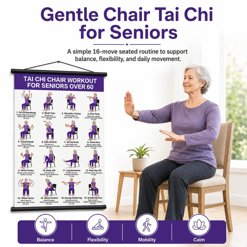 💃👩Tai Chi Chair Workout Chart for Seniors With 🎁Free Bonus Resistance Band+Instructional Video