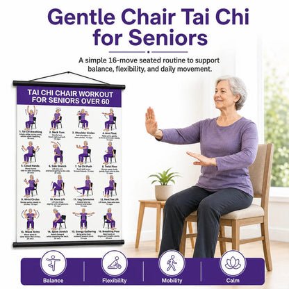 💃👩Tai Chi Chair Workout Chart for Seniors With 🎁Free Bonus Resistance Band+Instructional Video
