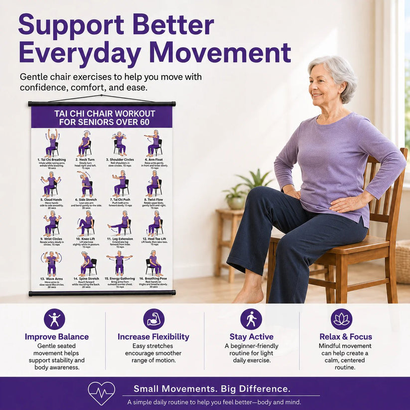 💃👩Tai Chi Chair Workout Chart for Seniors With 🎁Free Bonus Resistance Band+Instructional Video
