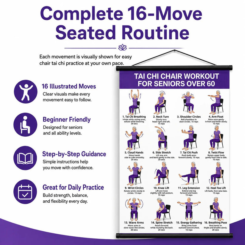 💃👩Tai Chi Chair Workout Chart for Seniors With 🎁Free Bonus Resistance Band+Instructional Video