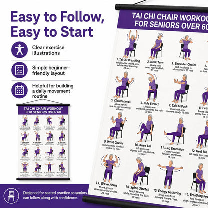 💃👩Tai Chi Chair Workout Chart for Seniors With 🎁Free Bonus Resistance Band+Instructional Video