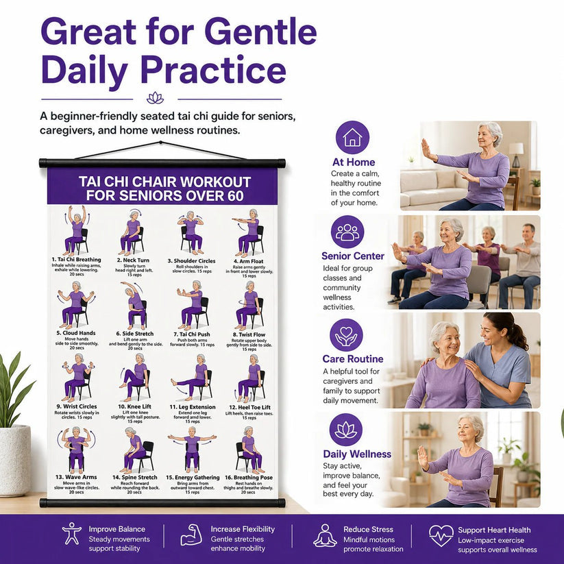 💃👩Tai Chi Chair Workout Chart for Seniors With 🎁Free Bonus Resistance Band+Instructional Video