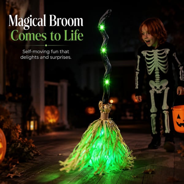 Magic Halloween Animated Moving Witch Broom Light‑Sound‑Motion