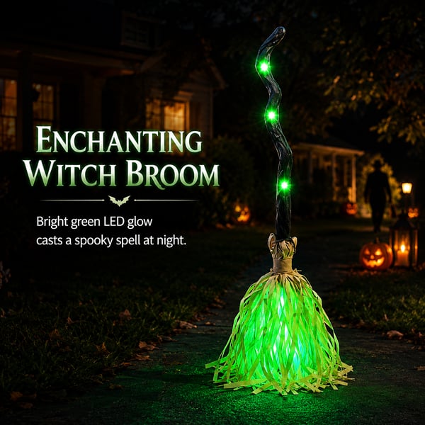Magic Halloween Animated Moving Witch Broom Light‑Sound‑Motion