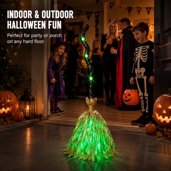 Magic Halloween Animated Moving Witch Broom Light‑Sound‑Motion