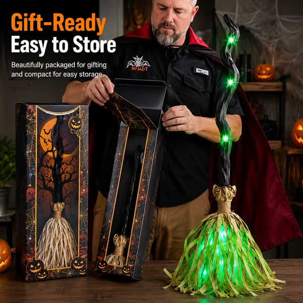 Magic Halloween Animated Moving Witch Broom Light‑Sound‑Motion