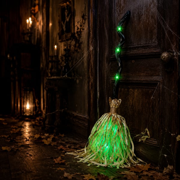 Magic Halloween Animated Moving Witch Broom Light‑Sound‑Motion