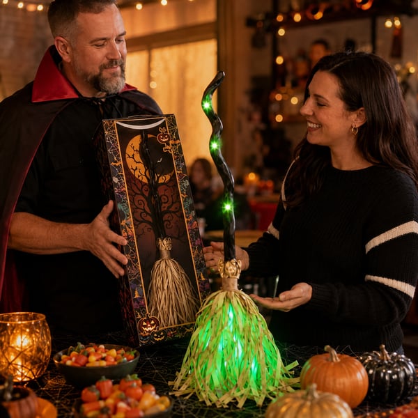 Magic Halloween Animated Moving Witch Broom Light‑Sound‑Motion