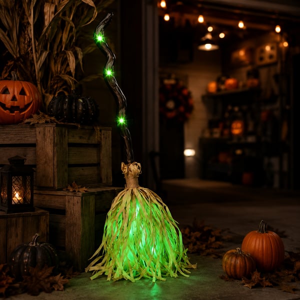 Magic Halloween Animated Moving Witch Broom Light‑Sound‑Motion