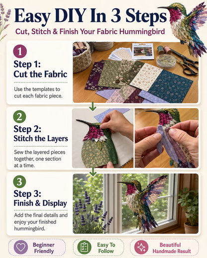 Beginner Friendly ✨ 3D Patchwork Bird DIY Craft Kit – Create a Layered Fabric Bird Worth Displaying