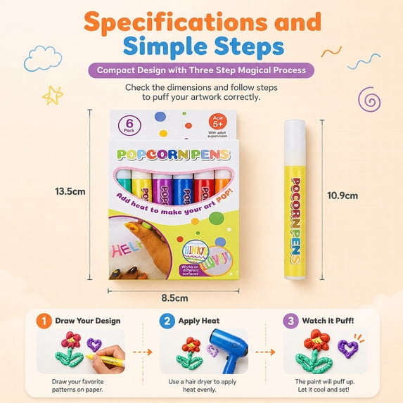 6 Pcs DIY Bubble Popcorn Drawing Pens