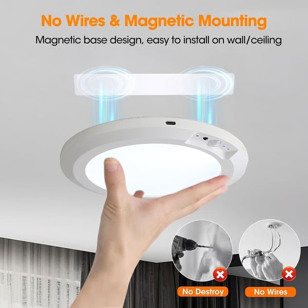 Magnetic 3-Color Rechargeable LED Ceiling Light with Remote