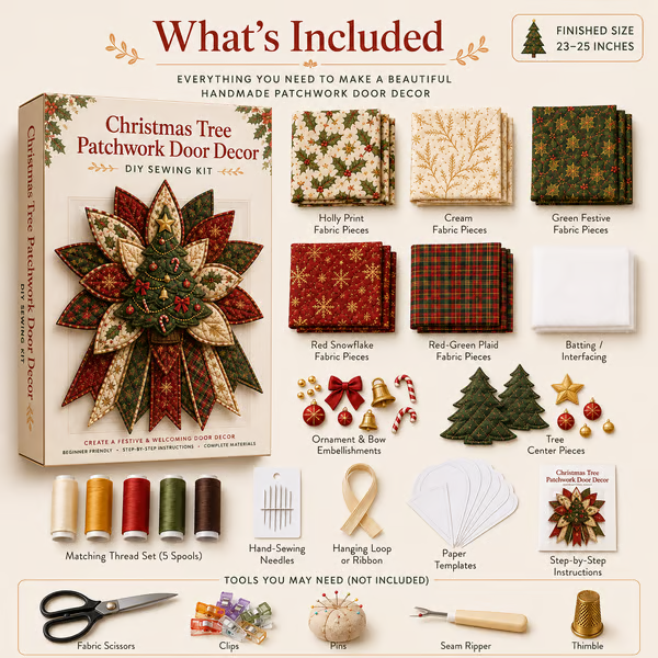🎄Beginner-Friendly Oversized Christmas Character Quilted Door Hanger Sewing Kit| Complete Kit with All Tools & Step-by-Step Guide Included