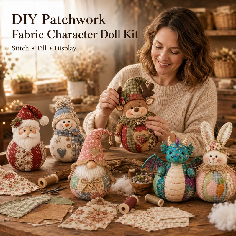 🎄🎅Patchwork Fabric Doll DIY Kit | ✨Create a Cozy Handmade Character for Every Season!