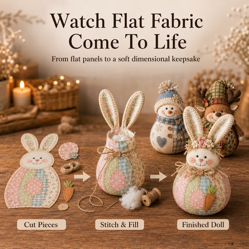 🎄🎅Patchwork Fabric Doll DIY Kit | ✨Create a Cozy Handmade Character for Every Season!