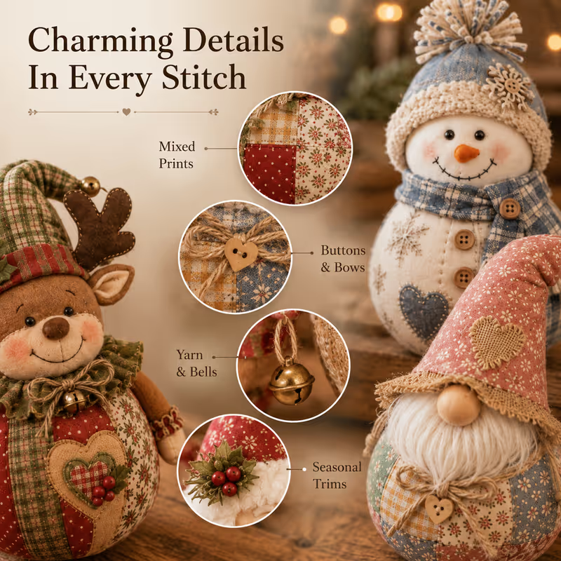 🎄🎅Patchwork Fabric Doll DIY Kit | ✨Create a Cozy Handmade Character for Every Season!