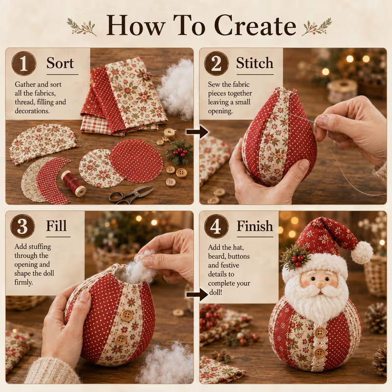 🎄🎅Patchwork Fabric Doll DIY Kit | ✨Create a Cozy Handmade Character for Every Season!