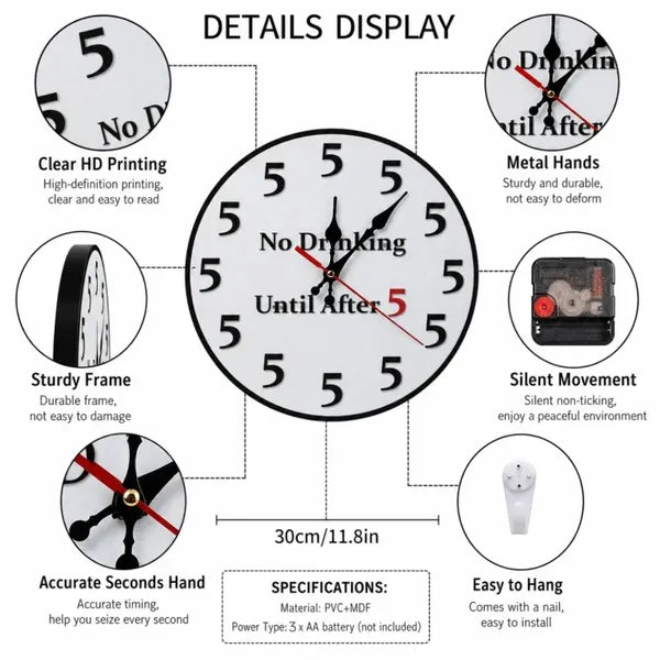 Funny "No Drinking Until After 5" Round Wall Clock