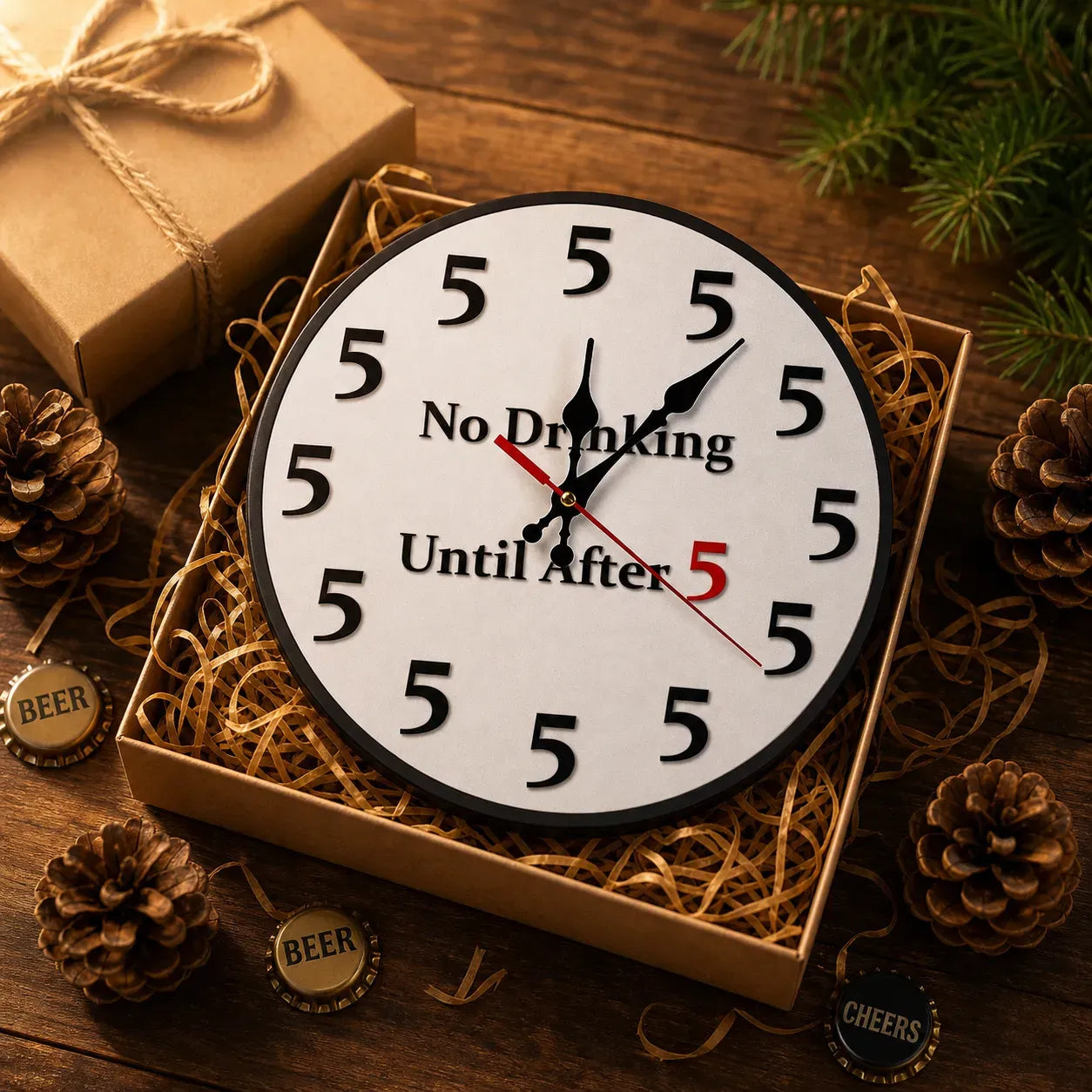 Funny "No Drinking Until After 5" Round Wall Clock