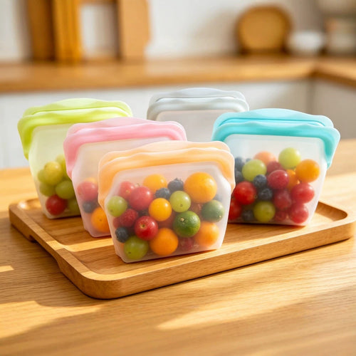 🛍️ 5 Pack 1000ml Stand Up Silicone Food Storage Bags Leakproof