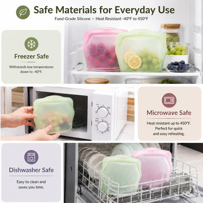🛍️ 5 Pack 1000ml Stand Up Silicone Food Storage Bags Leakproof