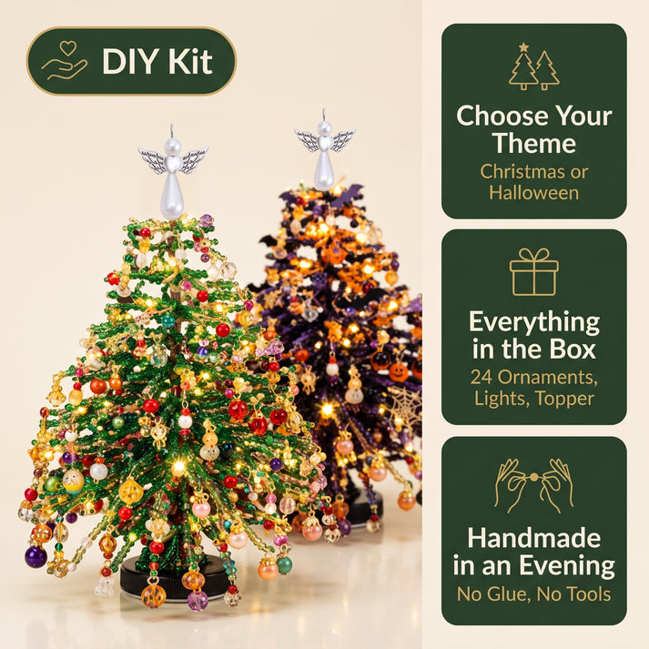 DIY Halloween Christmas Beaded Tree Kit, Handmade Festive Crystal Bead Ornament Set for Home Xmas Tree Decoration