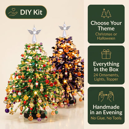 DIY Halloween Christmas Beaded Tree Kit, Handmade Festive Crystal Bead Ornament Set for Home Xmas Tree Decoration
